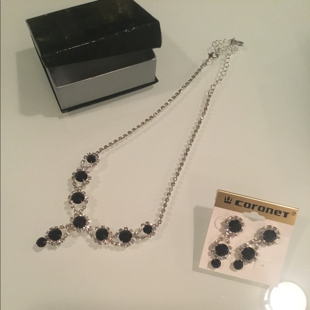 NIB Onyx & Diamond Necklace & Earrings Set🖤